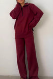 Casual Patchwork Zipper Turndown Collar Long Sleeve Two Pieces(4 Colors)