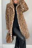 Casual Leopard Patchwork Fluffy Turndown Collar Outerwear