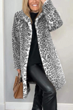 Casual Leopard Patchwork Fluffy Turndown Collar Outerwear