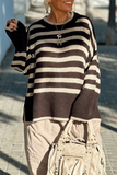 Casual Stripe Weave Contrast O Neck Sweaters