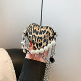 Daily Leopard Print Chains Pearls Decor Zipper Bags(3 Colors)