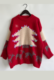 Casual Christmas Tree Sequins Patch O Neck Sweaters