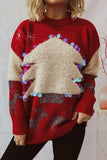 Casual Christmas Tree Sequins Patch O Neck Sweaters