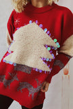 Casual Christmas Tree Sequins Patch O Neck Sweaters