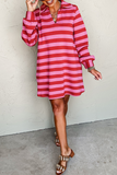 Casual Stripe Pocket Patchwork Contrast Turndown Collar Long Sleeve Dresses