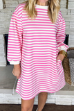 Casual Stripe Pocket Weave Contrast O Neck Long Sleeve Dresses