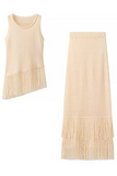 Elegant Fringed Trim O Neck Sleeveless Two Pieces