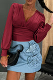 Casual Ruched V Neck Blouses(3 Colors)