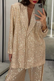 Casual Sequins Sequined Turn-back Collar Long Sleeve Two Pieces(3 Colors)