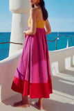 Vacation Elegant Colorblock Patchwork Contrast Square Neck Sling Dresses