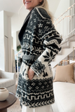 Casual Snowflakes Pocket Lace Up Turndown Collar Outerwear