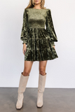 Casual Daily Ruffle Velvet O Neck A Line Dresses(4 Colors)