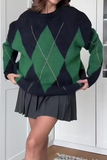 Casual Street Rhombus Patchwork Contrast O Neck Sweaters(4 Colors)