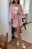 Celebrities Elegant Fringed Trim O Neck Long Sleeve Two Pieces(3 Colors)