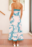 Casual Vacation Floral Print Contrast Strapless Strapless Dresses