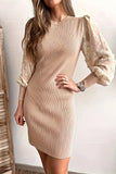 Casual Solid Color Fur Ball Potholes O Neck Wrapped Skirt Dresses