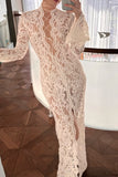 Sexy Solid Color Lace See-Through Strap Design V Neck Lace Dress Dresses