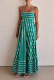 Casual Vacation Stripe Backless Contrast Square Neck Sling Dresses