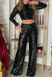 Casual Sequins Backless O Neck Long Sleeve Two Pieces