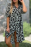 Casual Leopard Buttons Turndown Collar Long Sleeve Dresses