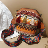 Fashion Patchwork Ethnic Print Tassel Design Crossbody Bag