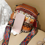 Fashion Patchwork Ethnic Print Tassel Design Crossbody Bag