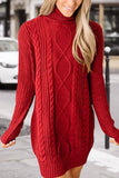 Casual Solid Patchwork Turtleneck Long Sleeve Dress Dresses(6 Colors)