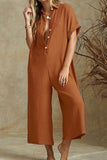 Casual Solid Turndown Collar Loose Jumpsuits(3 Colors)