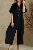 Casual Solid Turndown Collar Loose Jumpsuits(3 Colors)