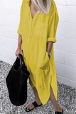 Casual Solid Turndown Collar Shirt Dress Dresses(6 Colors)