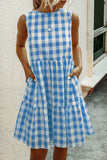 Fashion Street Plaid Patchwork O Neck Princess Dresses(3 Colors)