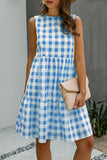 Fashion Street Plaid Patchwork O Neck Princess Dresses(3 Colors)