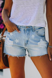 Street Daily Print The stars Tassel Ripped Make Old Regular Denim Shorts