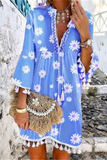 Elegant Patchwork Floral Tassel V Neck A Line Dresses(5 Colors)