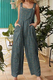 Casual Floral Pocket Square Collar Regular Jumpsuits