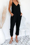 Fashion Street Solid Pocket V Neck Loose Jumpsuits(4 Colors)