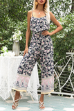 Elegant Floral Flounce Strapless Straight Jumpsuits