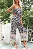 Elegant Floral Flounce Strapless Straight Jumpsuits