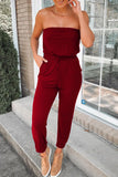 Fashion Street Solid Patchwork Strapless Jumpsuits(3 Colors)