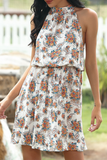 Elegant Floral O Neck Waist Skirt Dresses