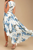 Elegant Floral Frenulum With Belt Irregular Dress Dresses(3 Colors)