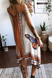 Casual Print Butterfly Print Backless V Neck Irregular Dress Dresses