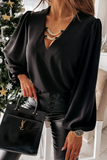 Fashion Elegant Solid Chains V Neck Tops