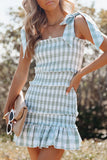 Fashion Street Plaid Patchwork Spaghetti Strap Princess Dresses