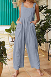 Casual Solid Pocket Buttons Square Collar Jumpsuits