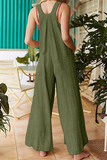 Casual Solid Pocket Buttons Square Collar Jumpsuits