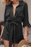 Fashion Casual Solid Patchwork Turndown Collar Loose Rompers