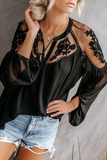 Elegant Solid Lace Frenulum See-through V Neck Tops(3 Colors)