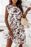 Elegant Floral Flounce O Neck A Line Dresses