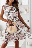 Elegant Floral Flounce O Neck A Line Dresses